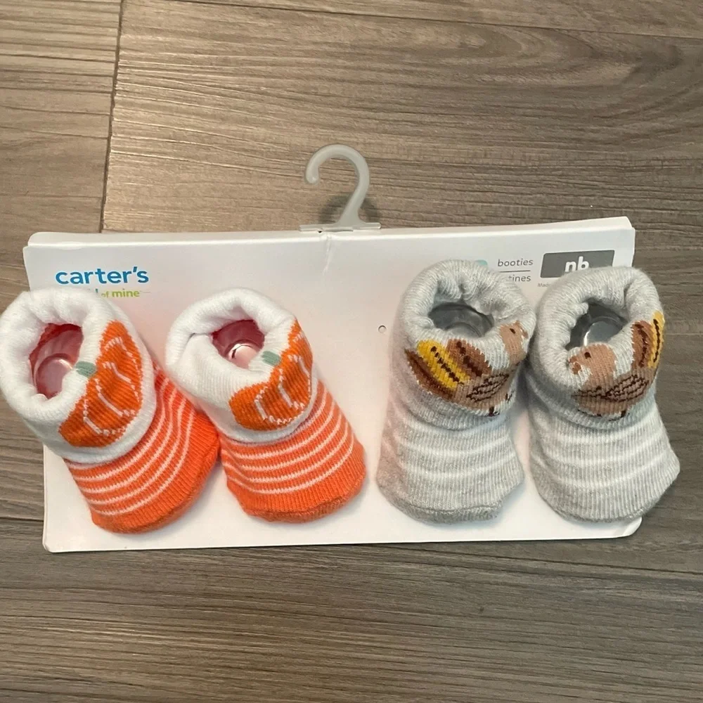 Carter's Pumpkin and Turkey Baby Booties set of 2 -NWT